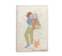 Étui de passeport en cuir végétalien | Design inspiré du voyage pour jetsetters | « Have a Nice Flight » - Fenêtre d'avion, multicolore, 12.5 x 8.8, Fille sur la colline