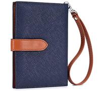 Étui de passeport en cuir véritable avec blocage RFID avec poche zippée pour pièces de monnaie, cartes de crédit et cartes SIM, porte-cartes familial, bleu, bleu, 4.33 x 0.59 x 5.71 in, Décontracté