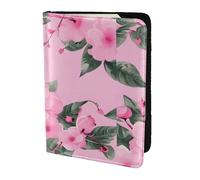 Étui de passeport en cuir véritable écologique avec imprimé floral cerise rose