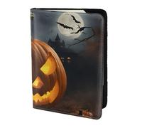Étui de passeport en cuir véritable respectueux de l'environnement avec imprimé citrouille d'Halloween