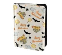 Étui de passeport en cuir véritable respectueux de l'environnement avec imprimé citrouille et hibou d'Halloween