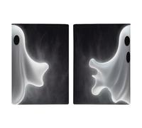 Étui de passeport en cuir vintage avec drapeau américain imprimé pour documents, cadeaux de voyage, Noir et fantôme d'Halloween, 20.3x13.8cm