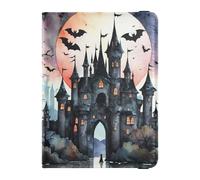 Étui de passeport en cuir violet avec motif chauve-souris pour Halloween, motif château gothique, pour voyage, pour homme, document de voyage