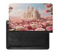 Étui de passeport en polyuréthane ultra fin et compact et facile à transporter pour homme et femme Motif roses et mer avec château