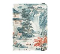 Étui de passeport esthétique en cuir vert d'architecture chinoise pour passeport et carte de vaccin, organiseur de documents, accessoires étanches, Architecture chinoise esthétique verte, 1 size