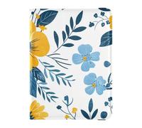 Étui de passeport étanche en cuir avec fleurs jaunes et feuilles bleues pour les voyages et les vaccins pour femme, Fleurs jaunes et feuilles bleues, 1 size