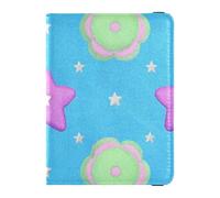 Étui de passeport étanche en cuir vert avec étoiles de dessin animé, motif pêche, floral, pour voyage, carte de vaccin, mignon carnet de passeport pour homme ultra fin, dessin animé étoiles pêche