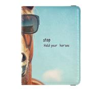 Étui de passeport familial en cuir avec inscription « Hold Your Horse » - Pour voyage, vaccin, carte - Portefeuille pour femme - Ultra fin