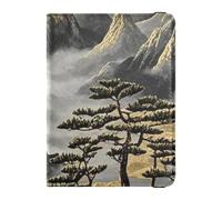 Étui de passeport familial en cuir noir et doré avec blocage RFID pour homme, Paysage chinois noir doré, 1 size