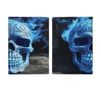 Étui de passeport imprimé 3D en cuir synthétique ultra fin avec motif tête de mort bleue - Organiseur de documents de voyage compact de qualité supérieure pour homme et femme