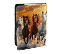 Étui de passeport imprimé « A Herd of Horses were Running in The River » - En cuir synthétique - Pour homme et femme - 16,5 cm, Noir , Taille unique