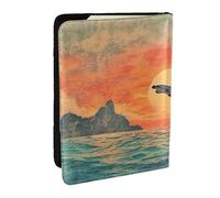 Étui de passeport imprimé « A Shark Flying at Sunset » - En cuir synthétique - Pour homme et femme - 16,5 cm
