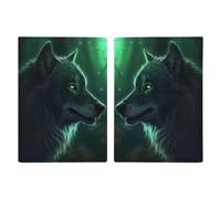 Étui de passeport imprimé de loup vert pour passeport de voyage, housse de protection pour cartes de voyage, étui portefeuille avec blocage RFID en cuir pour homme et femme, loup vert, 20,3 x 13,8 cm,