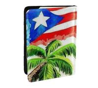 Étui de passeport imprimé drapeau de Porto Rico, grenouille, palmiers, étui en cuir synthétique pour passeport de voyage pour homme et femme, Noir , Taille unique