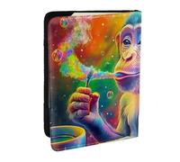 Étui de passeport imprimé en cuir synthétique avec un primate coloré avec un singe portant une tasse à café, 16,5 cm, Noir , Taille unique