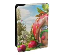 Étui de passeport imprimé forêt enchantée fraises cottage, étui de voyage en cuir PU pour homme et femme, 16,5 cm, Noir , Taille unique