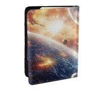 Étui de passeport imprimé L'univers et le système solaire en cuir synthétique pour homme et femme, 16,5 cm, Noir , Taille unique
