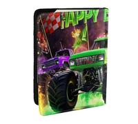Étui de passeport imprimé Monster Truck Flamme et Treillis - En cuir synthétique - Pour homme et femme - 16,5 cm, Noir , Taille unique