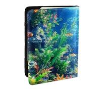 Étui de passeport imprimé sirènes, récifs coralliens, poissons et plantes - En cuir synthétique - Pour homme et femme - 16,5 cm, Noir , Taille unique