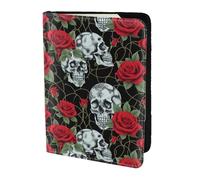 Étui de passeport imprimé tête de mort et rose rouge, portefeuille de voyage fin et léger, accessoire de mode universel pour adultes