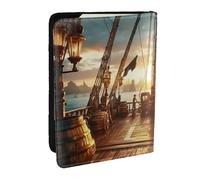 Étui de passeport imprimé The Deck of A Pirate Ship - En cuir synthétique - Pour homme et femme - 16,5 cm, Noir , Taille unique