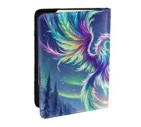 Étui de passeport imprimé The Fascinating Rise of The Phoenix en cuir synthétique pour homme et femme, 16,5 cm, Noir , Taille unique