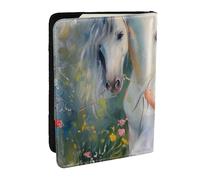 Étui de passeport imprimé The Girl Led The White Horse - En cuir synthétique - Pour homme et femme - 16,5 cm, Noir , Taille unique