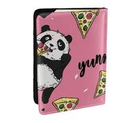 Étui de passeport imprimé « The Panda is Eating Pizza », étui de voyage en cuir synthétique pour homme et femme, 16,5 cm, Noir , Taille unique