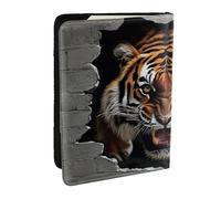 Étui de passeport imprimé The Tiger Breaks The Wall en cuir synthétique pour homme et femme, 16,5 cm, Noir , Taille unique
