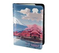 Étui de passeport japonais en cuir de vache imprimé paysage Mount Fuji, étui de passeport, étui de carte de voyage pour homme et femme, protecteur de documents, noir, One Size