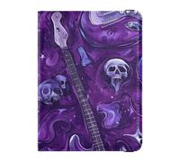 Étui de passeport léger en cuir pour guitare Motif squelette Violet