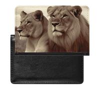 Étui de passeport lion africain et lionne en cuir synthétique de qualité supérieure - Étui de protection pour passeport de voyage - Unisexe - Essentiels de voyage - Organiseur de documents pour les