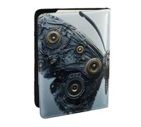 Étui de passeport mécanique en cuir synthétique avec imprimé papillon bleu pour homme et femme, 16,5 cm