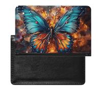 Étui de passeport pour homme et femme - Blocage RFID - Noir et doré - Motif tortue de mer - Accessoire de voyage, Fond papillon coloré, Taille unique