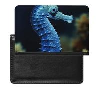 Étui de passeport pour passeport de voyage pour homme et femme avec blocage RFID, bleu, Hippocampe bleu, Taille unique