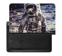 Étui de passeport pour passeport de voyage pour homme et femme avec blocage RFID, bleu turquoise, doré, marbre, accessoires de voyage, Américain Astronaute Voyage Moon, Taille unique