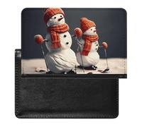 Étui de passeport pour passeport de voyage pour homme et femme avec blocage RFID, deux bonhommes de neige pour le ski ensemble, accessoires de voyage, Deux bonhommes de neige skiant ensemble, Taille