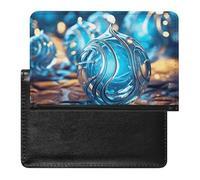 Étui de passeport pour passeport de voyage pour homme et femme avec blocage RFID, deux bonhommes de neige pour le ski ensemble, accessoires de voyage, Ornement bleu, Taille unique