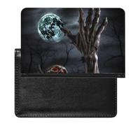 Étui de passeport pour passeport de voyage pour homme et femme avec blocage RFID Motif loup sous la lune, Main de zombie sombre Halloween, Taille unique