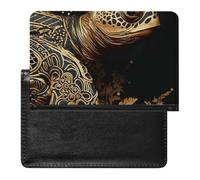 Étui de passeport pour passeport de voyage pour homme et femme avec blocage RFID, motif tortue de mer, noir et doré, accessoires de voyage, Motif tortue de mer noire et dorée, Taille unique