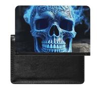 Étui de passeport pour passeport de voyage pour homme et femme - Blocage RFID - Impression 3D - Bleu, Impression 3D tête de mort bleue., Taille unique