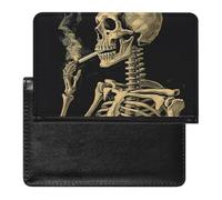 Étui de passeport pour passeport de voyage pour homme et femme - Blocage RFID - Impression 3D - Bleu, Un squelette avec une cigarette brûlante, Taille unique