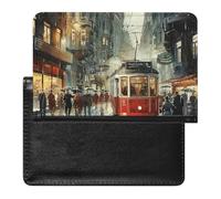 Étui de passeport pour passeport de voyage pour homme et femme, blocage RFID, marron et gris, accessoires de voyage, Tram rouge sous la pluie, Taille unique