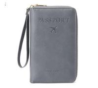 Étui de passeport pour voyage pour homme et femme - Étui de passeport RFID avec emplacements pour cartes - Étui de passeport - Portefeuille de voyage essentiel et accessoires, Fermeture éclair grise