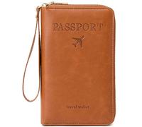 Étui de passeport pour voyage pour homme et femme - Étui de passeport RFID avec emplacements pour cartes - Étui de passeport - Portefeuille de voyage essentiel et accessoires, Fermeture éclair marron