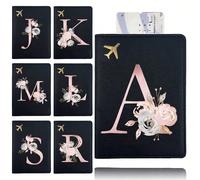 Étui de passeport style vacances, non doublé, léger, fermeture ouverte, design de billet d'avion à lettres blanches, porte-cartes de crédit, portefeuille fin portable pour les voyages, unisexe L,M,S,A