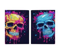 Étui de passeport ultra fin en cuir synthétique avec deux crânes différents, organiseur de documents de voyage compact de qualité supérieure pour passeport international américain pour homme et femme