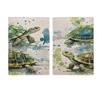 Étui de passeport ultra fin en cuir synthétique avec deux tortues aquarelles - Organiseur de documents de voyage compact de qualité supérieure - Housse de protection pour passeport international