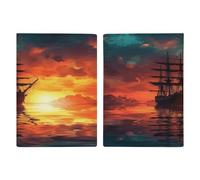 Étui de passeport ultra fin en cuir synthétique avec motif bateau à voile sur l'eau, organiseur de documents de voyage compact de qualité supérieure pour passeport international américain pour homme