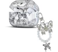 Étui de Protection Antichoc en Silicone Souple pour Airpods Pro 2 avec Design de Papillon, Coque de Protection Mignonne avec Porte-clés Perle pour Fille, Anti-Rayures Antidérapant Ultra-Mince - Noir